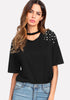 Beaded Choker Neck Tee