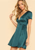 Deep V Neck Satin Dress